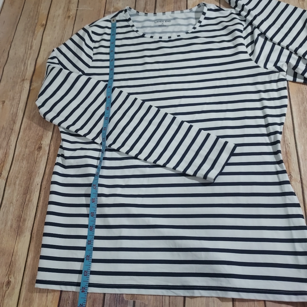 Lands End Navy White Stripe Long Sleeve Rashguard Swim Top M 10-12 - Picture 6 of 8